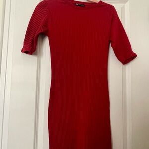 Zara Women's Red Ribbed Dress